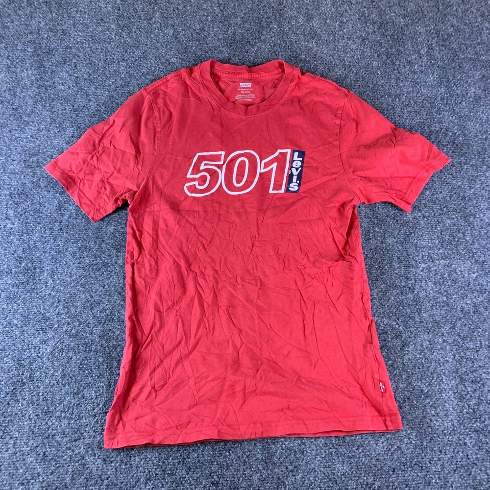 Levi's 501 Mens 2XS Red Logo Graphic Cotton Crew Neck Relaxed Fit Short Sleeve